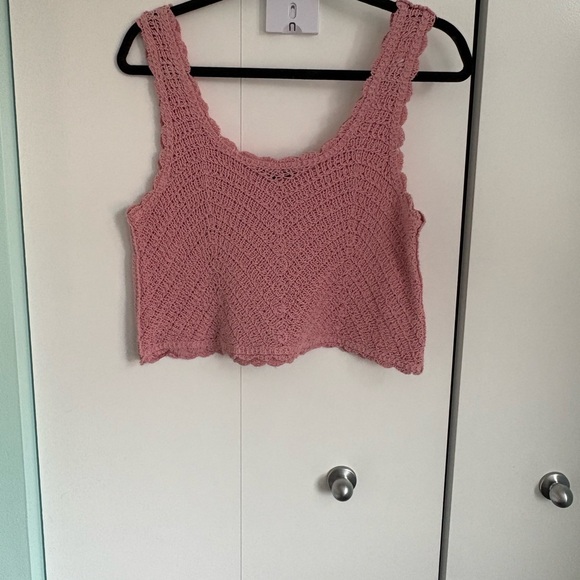 Tops - Pink Crochet Knit Tank Top